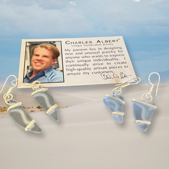 Carolina Blue Pompano Beach Glass Freeform Pierced Earrings - Picture 1 of 4